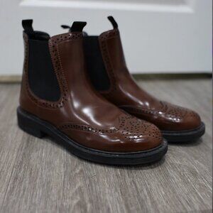 Women's Flat Wingtip Ankle Boots Brown